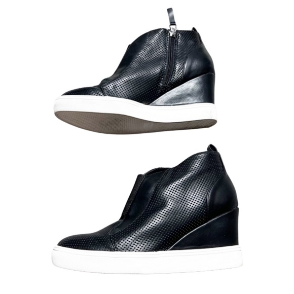 MIA Cristie Women’s Black & White Faux Leather Slip On Wedge Sneaker Ankle Boot - Picture 8 of 16